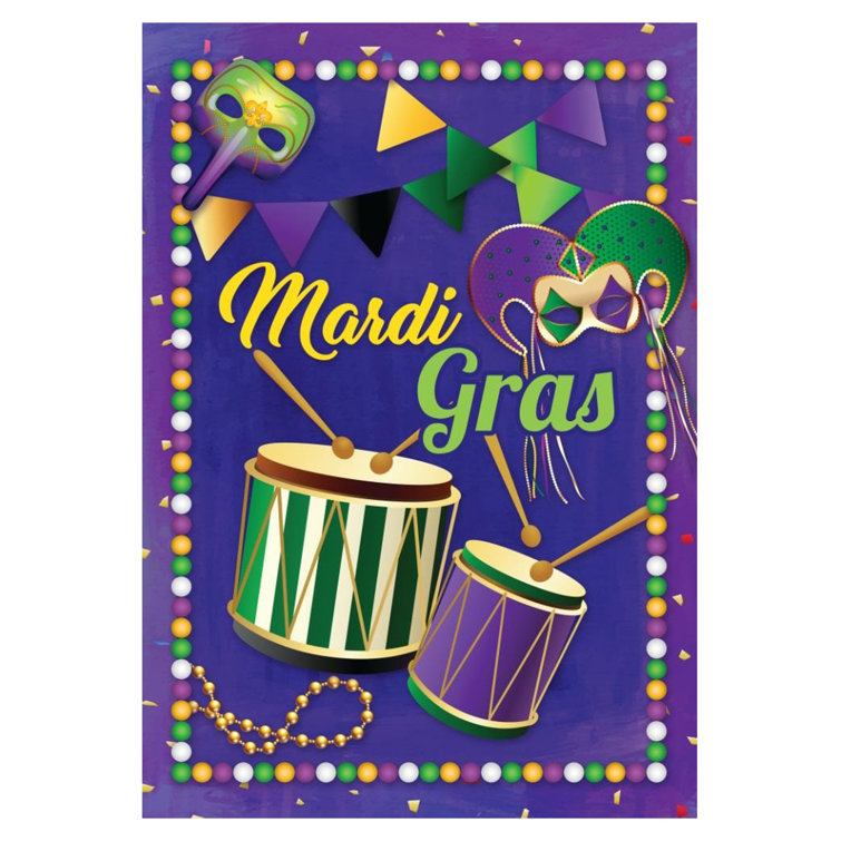 Northlight Mardi Gras Drums and Masks Outdoor House Flag 40" x 28
